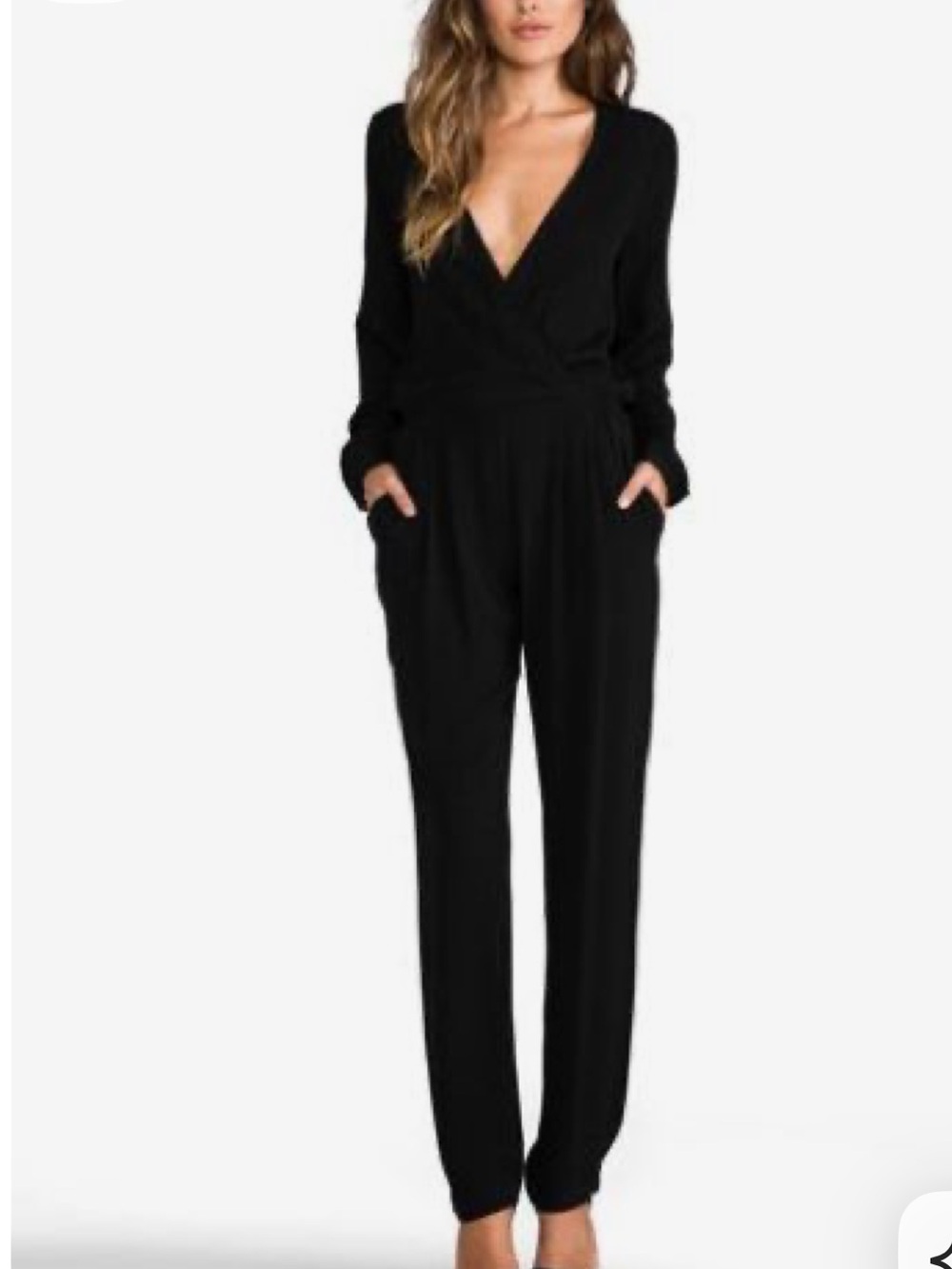 Twelfth Street Cynthia Vincent Black V-Neck Long Sleeve Jumpsuit Small Silk NEW